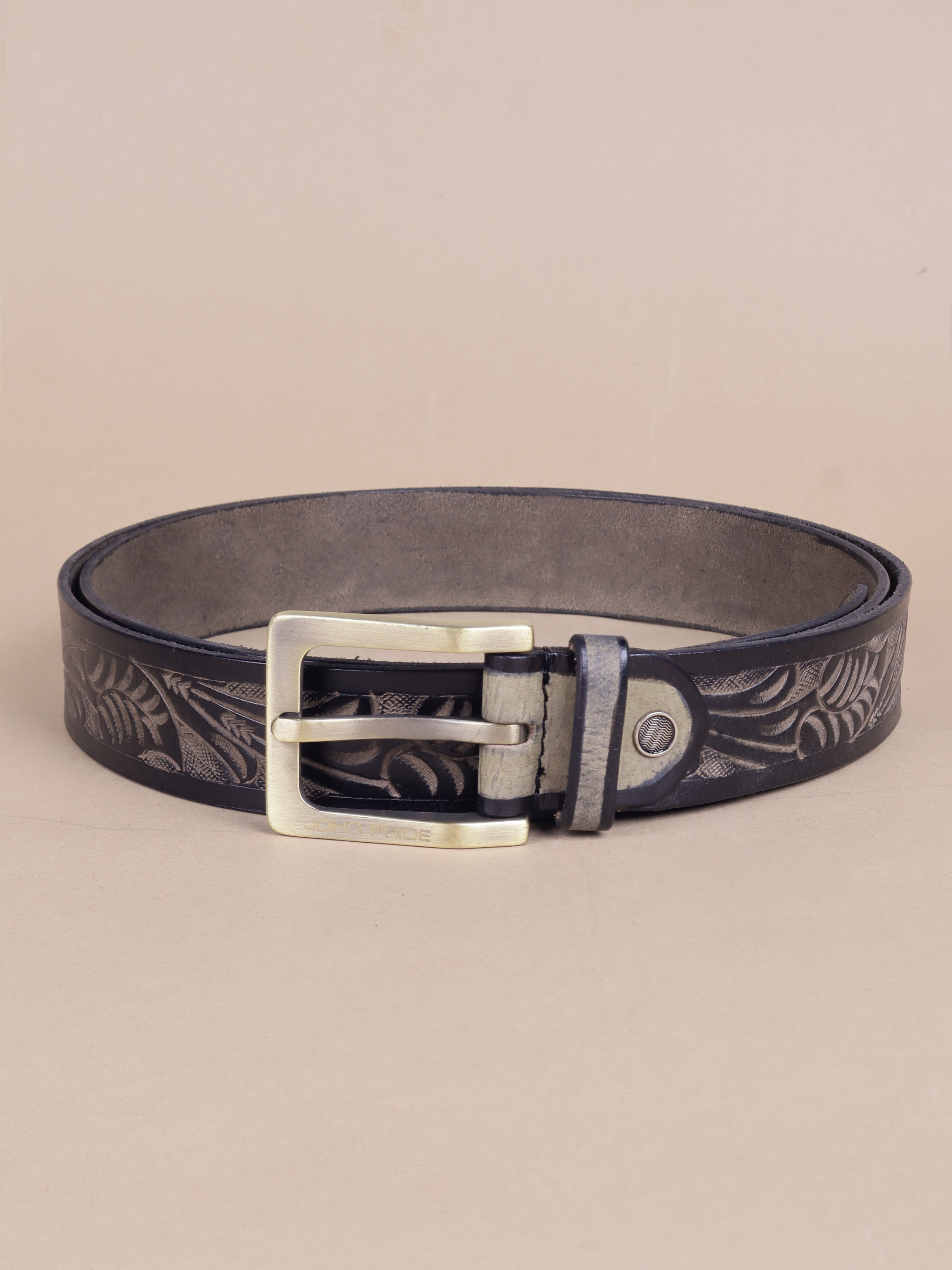 Grey Self Design Leather Belt