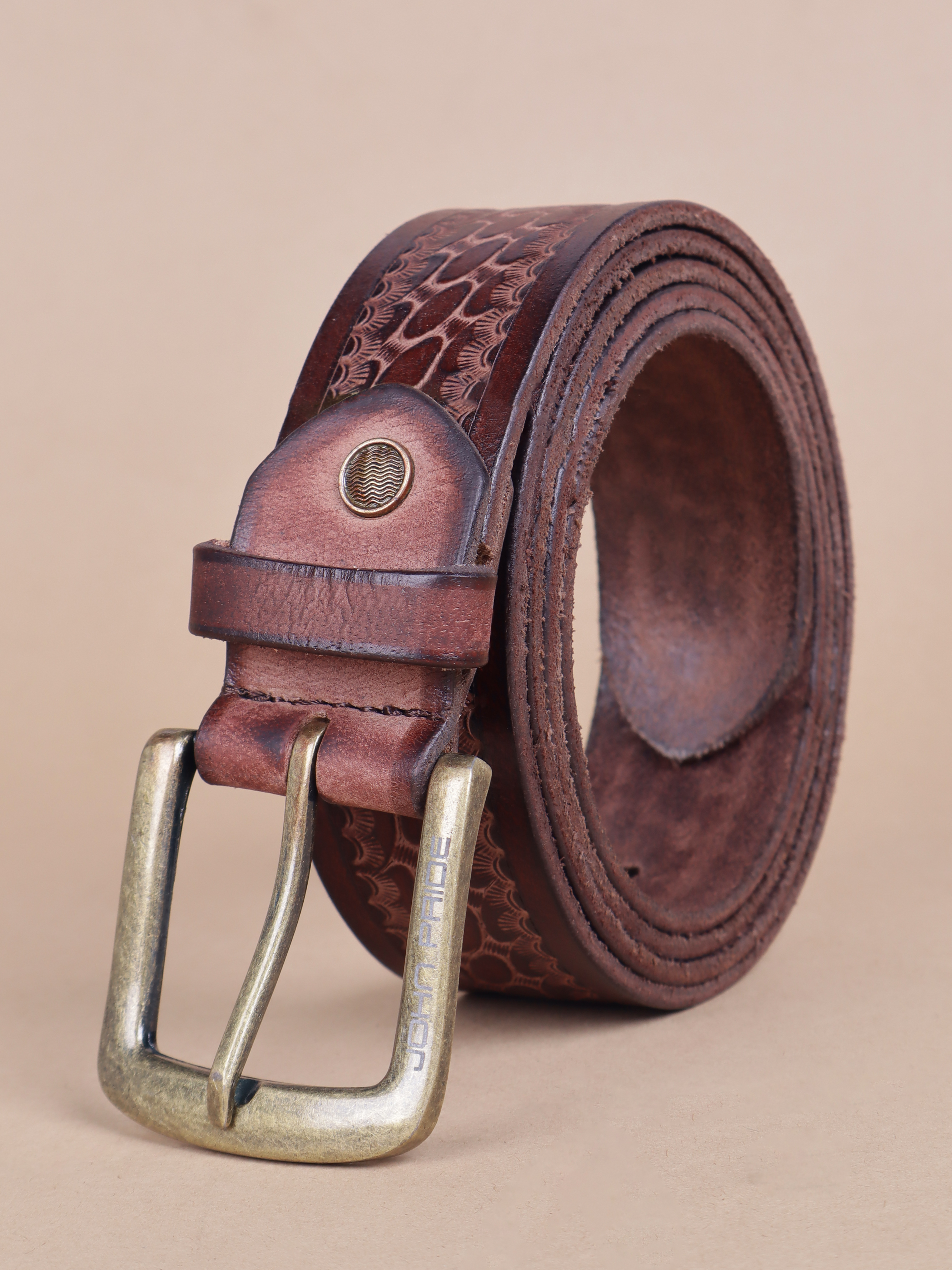 Brown Self Design Leather Belt