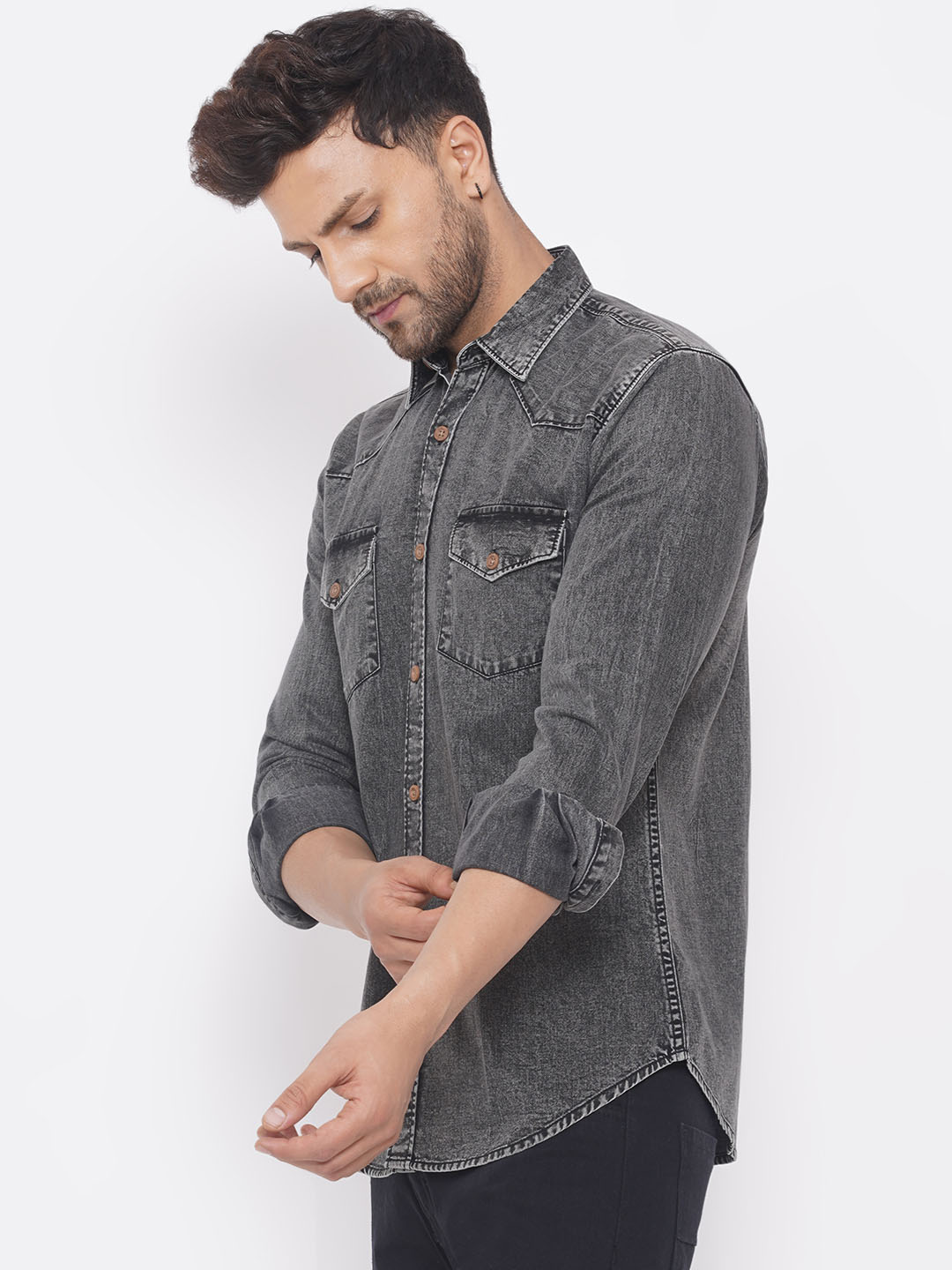 Buy Allen Solly Jeans Grey Cotton Regular Fit Denim Shirts for Mens Online   Tata CLiQ
