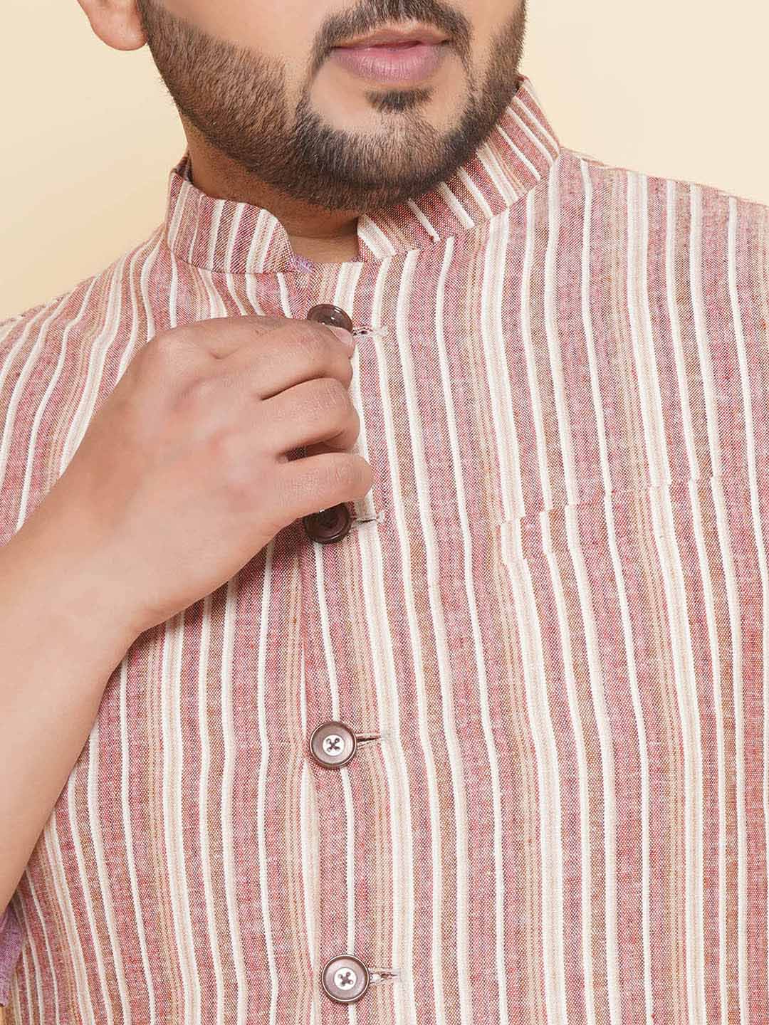 Rosy Tan Multi Stripe Nehru Jacket