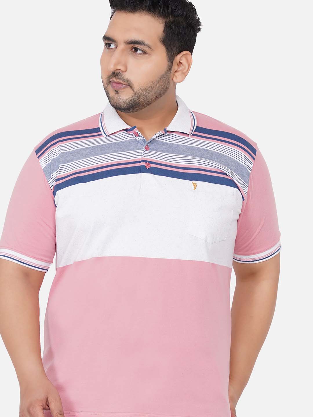 Coral Pink Striped Polo