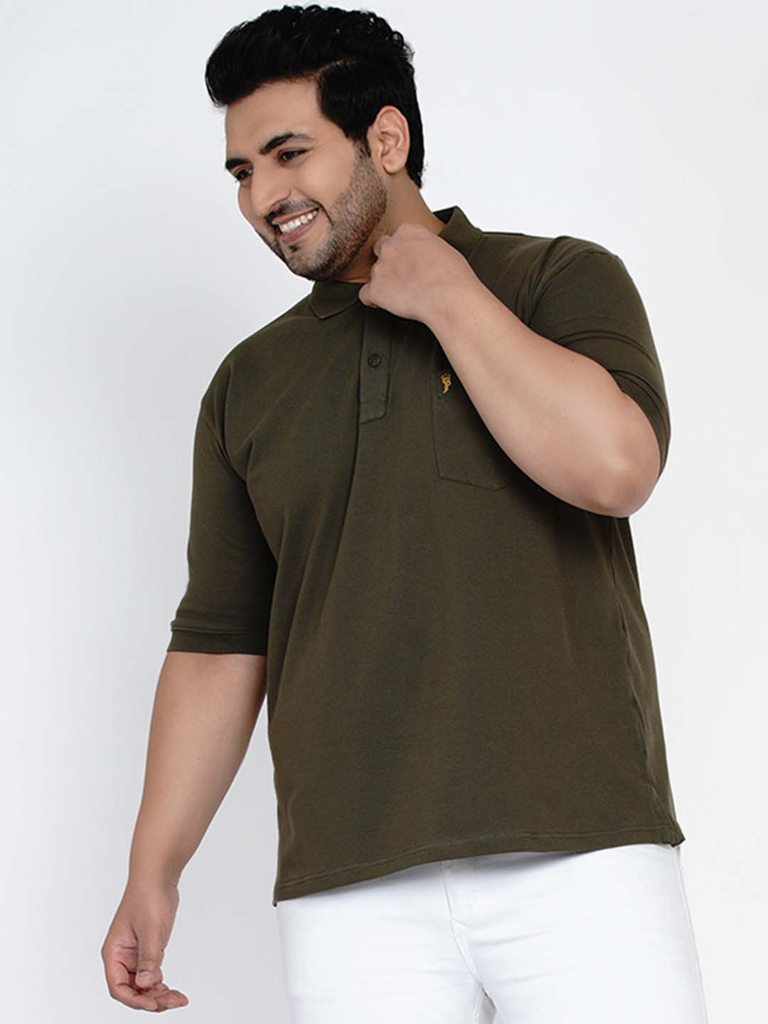 Olive embroidered-logo stretchable polo shirt