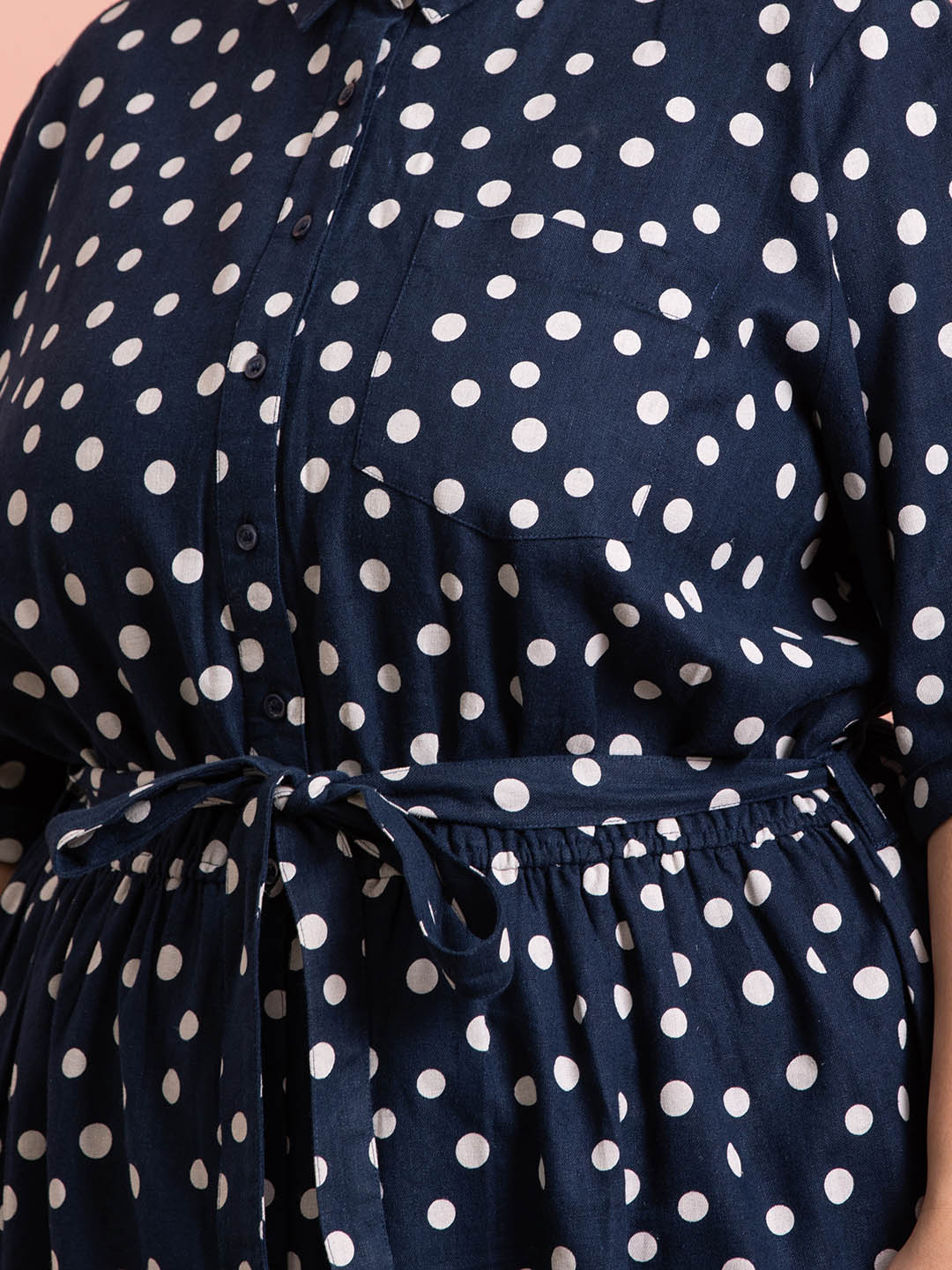 Linen Polka Dot Shirt Dress