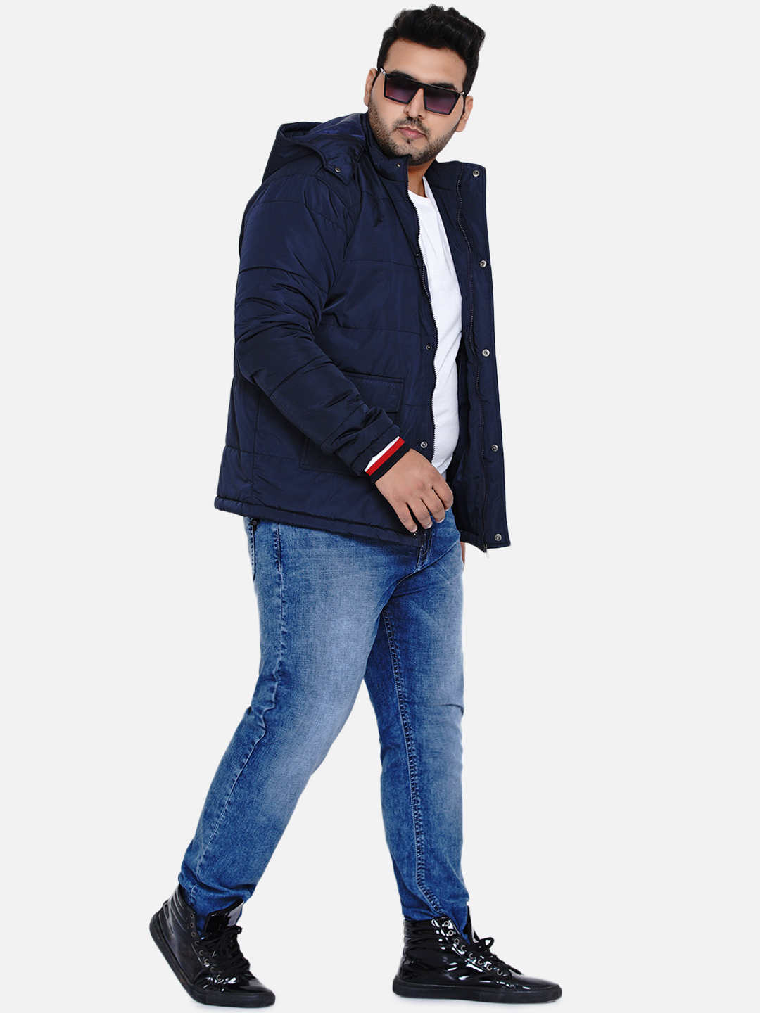 Navy Blazer Bomber Jacket with Deatchable Hood